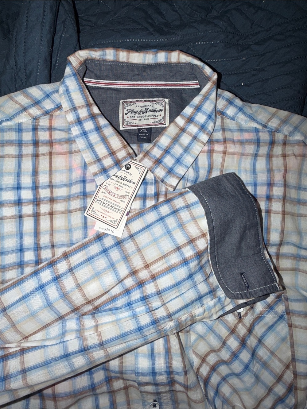 Dry Goods Men's Plaid Button-Down Shirt in Blue, Brown & White